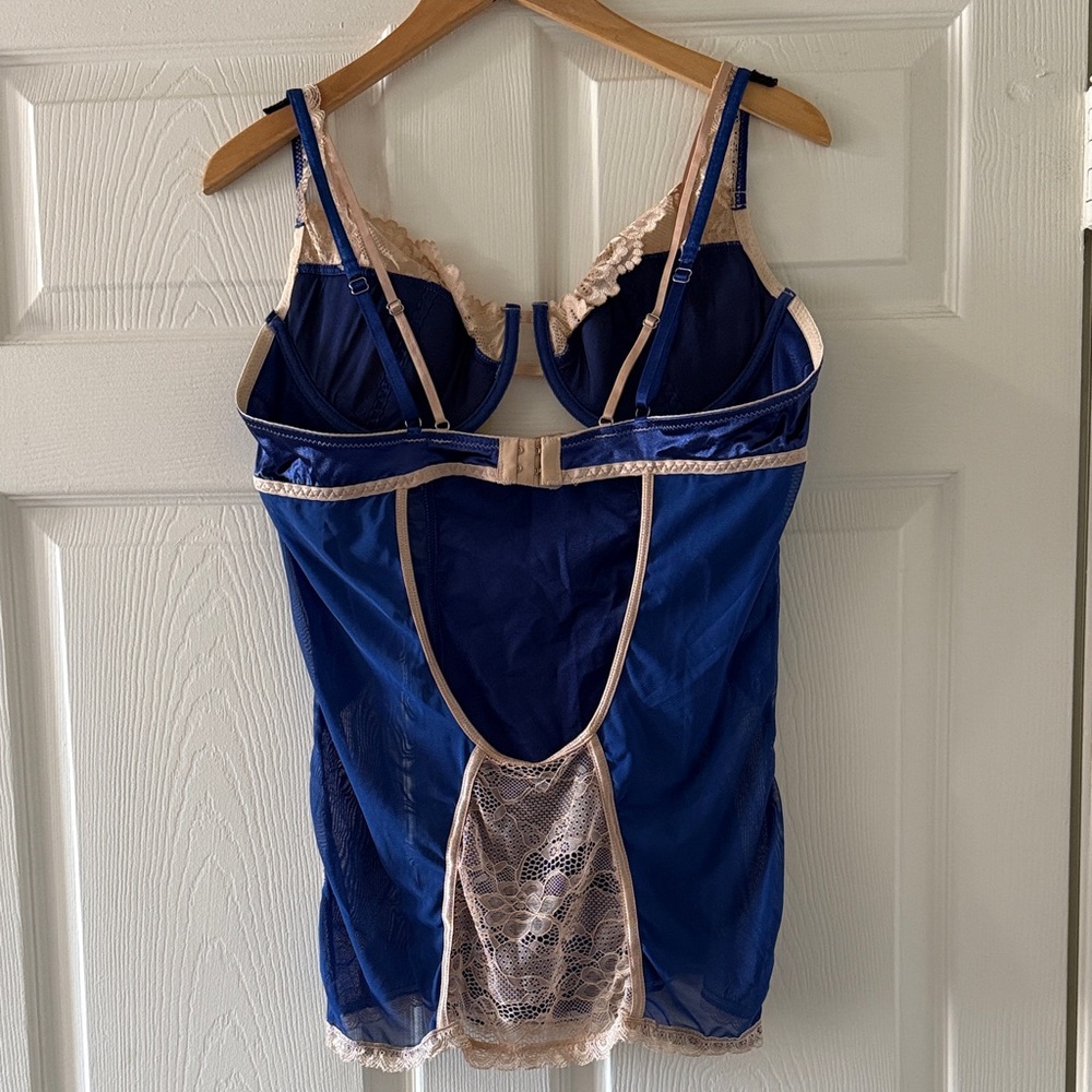 iCollection Elegant Blue and Cream Lace Chemise, 1X - Picture 2 of 5